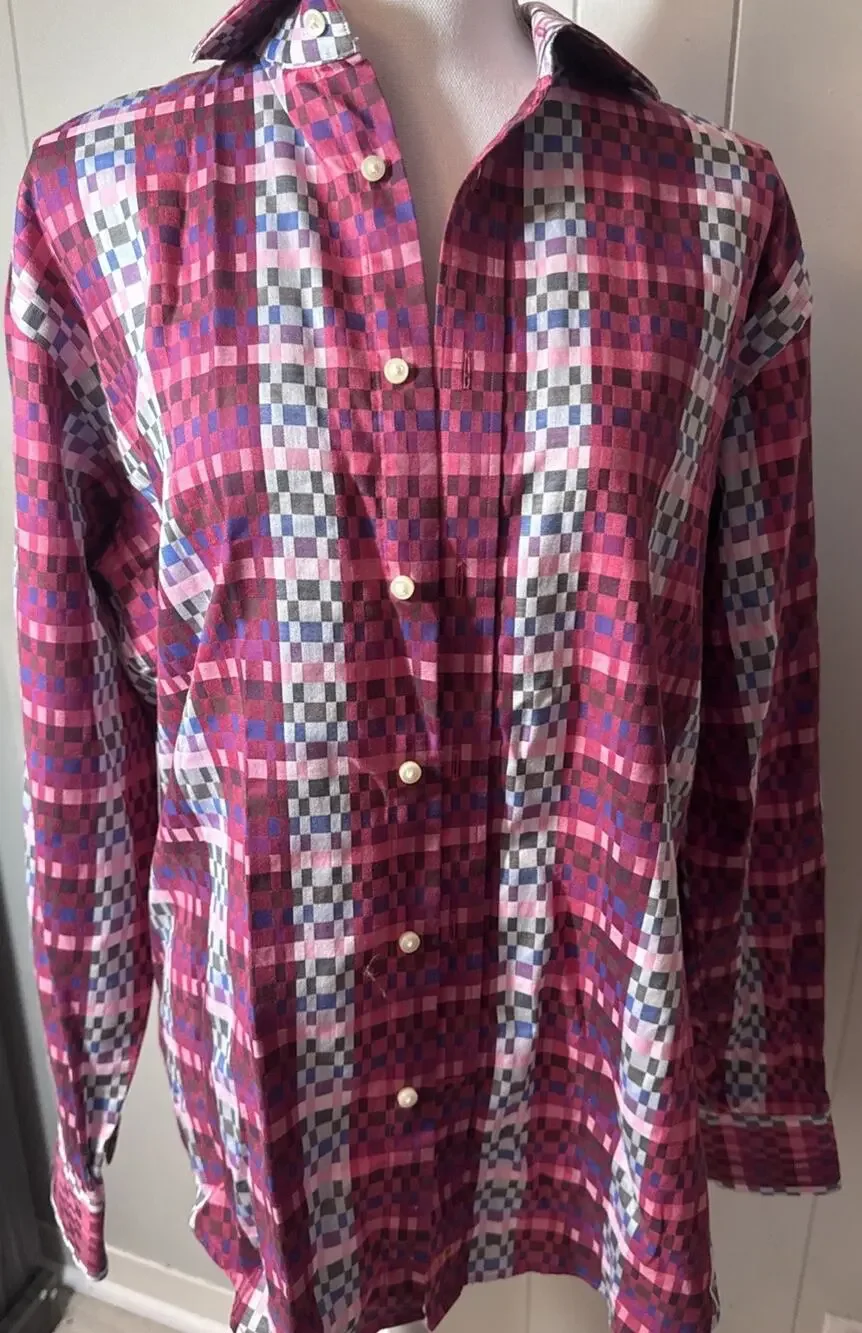 Thomas Dean Mens M Button Down Shirt LS Flip Cuff 100% Cotton - Picture 1 of 5